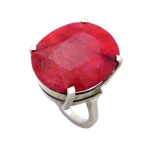 Vintage 925 Sterling Silver Corundum Ruby Gemstone Ring Size 6